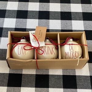 Rae Dunn Red and Cream Holiday Ornaments Trio